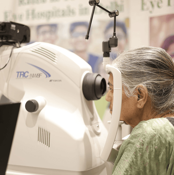 Patient receiving an eye examination